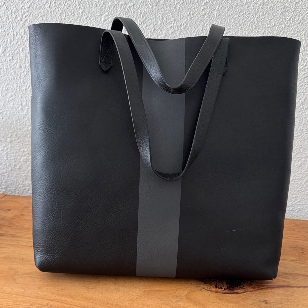Madewell Black Leather Transport Tote with Gray Stripe - Picture 2 of 9